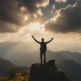 Anonymous man on a mountain representing freedom